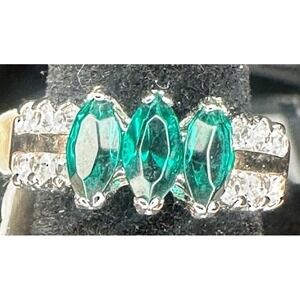 14k Gold Electroplated Simulated Emerald Ring Size 7